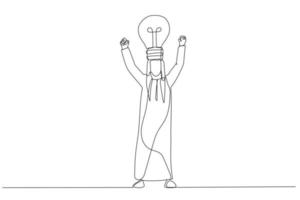 Drawing of bulb head arab businessman. One line art style vector