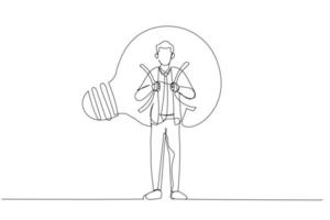 Cartoon of businessman looking idea in the maze labyrinth concept of achieving the goal. One continuous line art style vector