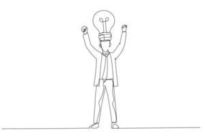 Cartoon of bulb head businessman. One line art style vector