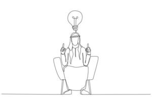 Cartoon of arab businessman having creative idea gesturing eureka with both hands. Single line art style vector