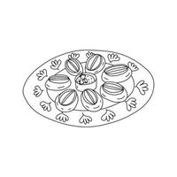 Vector natonal dish from dough and meat. Hand drawn plate with manti illustration