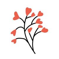 Heart flower vector branch illustration. Hand drawn Valentine's Day plant. Lovely red flower branch isolated on white background. Vector stock illustration.