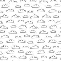 lindo patrón de nubes. Doodle de patrones sin fisuras con nubes sobre fondo blanco. vector