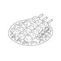 Vector hand drawn shashlik on plate sketch. Vector barbecue illustration