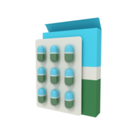 ilustração 3D da cápsula de medicamento no pacote png