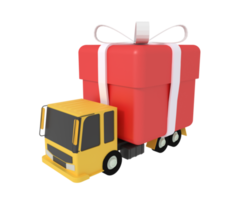 3d illustratie van vrachtauto met geschenk levering png