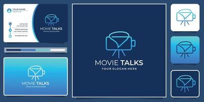 la producción minimalista del logotipo de la cámara de cine combina el concepto creativo del símbolo de conversación de chat con la tarjeta de visita vector