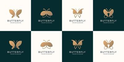 set of golden butterfly logo template. collection beauty butterfly inspiration for business company. vector