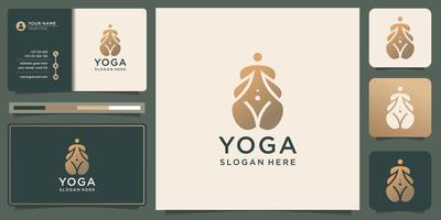 creative minimal yoga design in silhouette shape. health spa meditation logotype and business card. vector