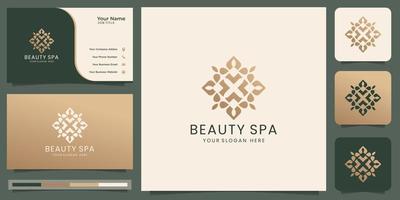 plantilla de diseño de logotipo de belleza y spa con tarjeta de visita. color dorado, diseño de forma de estilo abstracto. vector