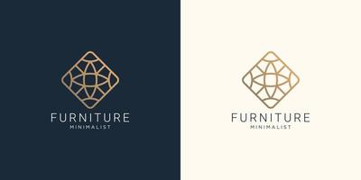 furniture line art style logo design with abstract shape concept line gold color design inspiration. vector