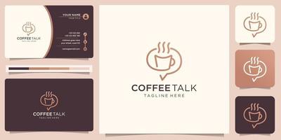 logotipo de café minimalista con diseño de conversación de chat. inspiración de conversación de café de estilo de arte de línea de concepto creativo vector