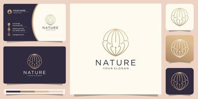 logotipo delgado de naturaleza minimalista con diseño de círculo de estilo lineal creativo y diseño de tarjeta de visita. vector