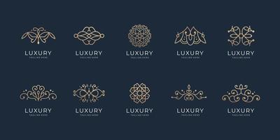 luxury line art style set design template. boutique concept, linear retro vintage, antique,ornament. vector