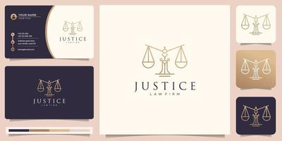 símbolo minimalista de la ley de justicia premium. bufete de abogados, diseño de logotipo y plantilla de tarjeta de visita. vector