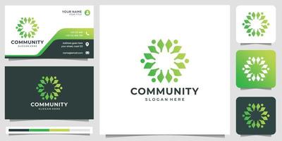 plantilla de logotipo de comunidad de personas juntas abstractas degradadas.estilo geométrico, circular y tarjeta de visita vector