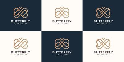 colección de estilo de línea de logotipo minimalista de mariposa. plantilla de logotipo de inspiración de mariposa creativa. vector