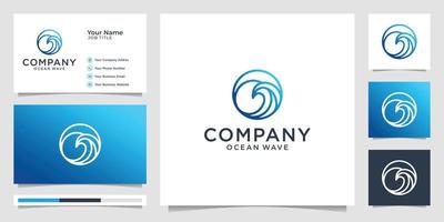creative wave line art, modern ocean wave design, abstract circle concept, elegant logo and business card design.premium vector