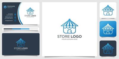 diseño de tienda de moda de logotipo de tienda minimalista. logotipo de tienda creativa con plantilla de diseño de tarjeta de visita. vector