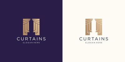 circus curtains logo template inspiration. golden color, flat curtain logo, circus curtain symbol. vector