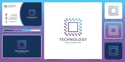 technology logo design inspiration. creative tech modern concept, dot, gradient color, square shape, vector