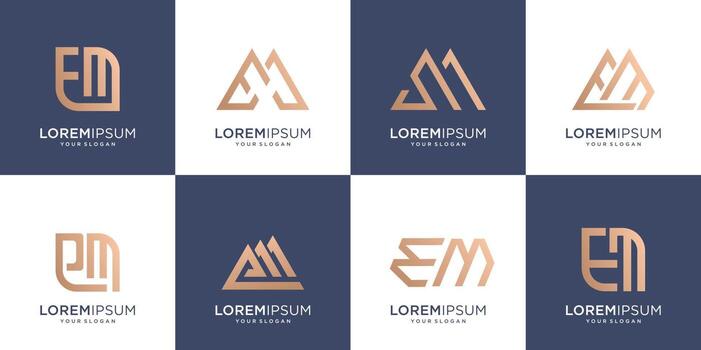 set of creative lettermark  initial e and initial m. icon for business company,building,consulting,modern. premium vector