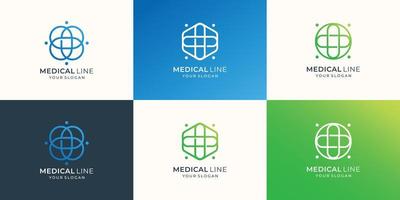 conjunto de logotipo médico con cruz de arte de línea minimalista más diseño de salud. conjunto abstracto moderno más logotipo. vector