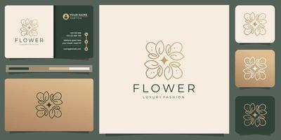 creative slim flower logo template with business card design.flower logo for luxury fashion, salon. vector