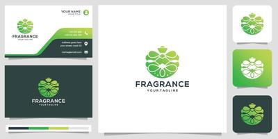 plantilla de diseño de botella de spray de perfume con diseño de tarjeta de visita. vector premium