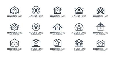 conjunto de inspiración de plantilla de logotipo de línea de casa abstracta. logotipo de inicio con diseño de concepto de estilo de arte de línea. vector