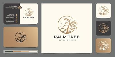 inspiration palm beach and tree logo design concept with business card design template. vector