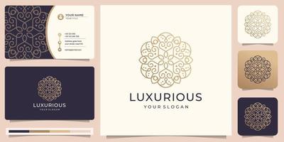 luxury ornament logo design with creative line art abstract concept in circular shape inspiration. vector