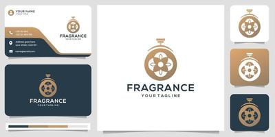 luxury elegant perfume logo template, abstract perfume bottle with leaves, golden color design. vector