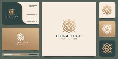 Luxury floral logo design template with business card. gold color, flower, abstract, beauty logo. vector