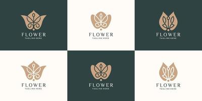 set of abstract flower rose logo template. logotype flower design inspiration. feminine beauty logo. vector