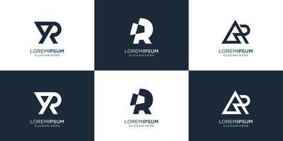 conjunto de colección de plantilla de diseño de monograma r. logotipo abstracto, negocio, estilo de arte lineal, icono. vector