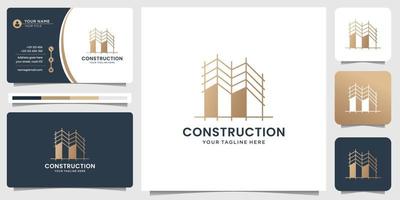 construction logo template with business card. construction architect and linear sketch design art vector