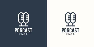 combinación creativa de podcast de logotipo con plantilla de diseño de piano. concepto único, abstracto y mínimo. vector premium