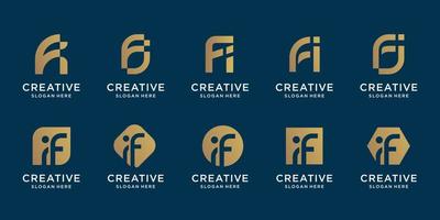 conjunto de plantilla de logotipo de combinación de letra inicial abstracta f y letra i. íconos para negocios de lujo, oro, plano, inspiración, elegante, simple. vector premium
