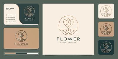 minimalista elegante flor rosa salón de belleza de lujo, moda, productos para el cuidado de la piel, cosméticos, yoga y spa. plantillas de logotipo y diseño de tarjetas de visita.vector premium vector