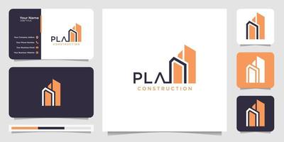 plan logo construction with business card vector