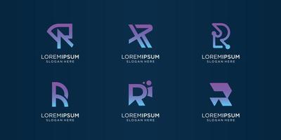 conjunto de plantilla de diseño de logotipo de letra r degradado abstracto. icono para negocios, tecnología, empresa. vector