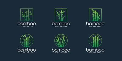 set of creative bamboo logo template. minimalist bamboo logotype with frame shape collection. vector