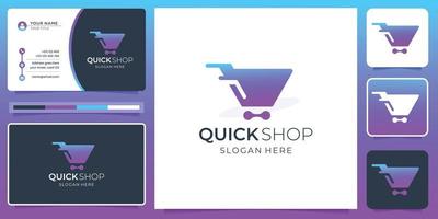 creative shop logo modern design with business card template. online shop logo, gradient, branding. vector