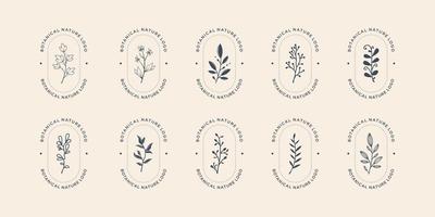 set of collection botanical nature logo template. hand drawn feminine floral bundle, ornament logos. vector