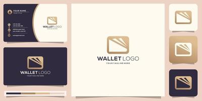 logotipo billetera estilo geométrico, diseño moderno de color dorado y plantilla de tarjeta de visita. vector