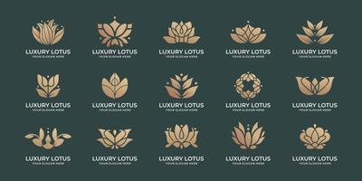 inspiración de paquete de diseño de logotipo de loto de lujo. flor de loto, logotipo de adorno floral, conjunto de iconos, logotipo de loto. vector