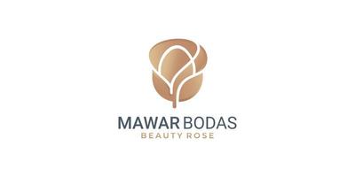 beauty rose logo design template.luxury rose,gold,nature,flat,silhouette. premium vector