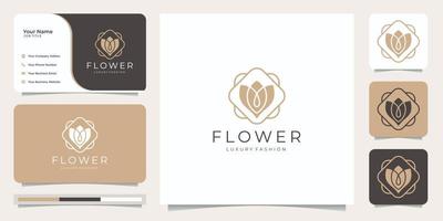 minimalista elegante flor rosa salón de belleza de lujo, moda, productos para el cuidado de la piel, cosméticos, yoga y spa. plantillas de logotipo y diseño de tarjetas de visita.vector premium vector