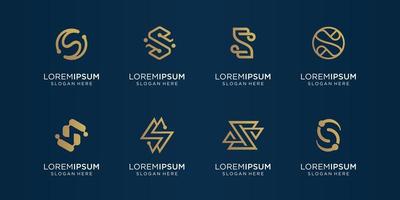 Set of creative initial letter S logo template. icons for business of luxury,gold,line, elegant, simple. Premium Vector